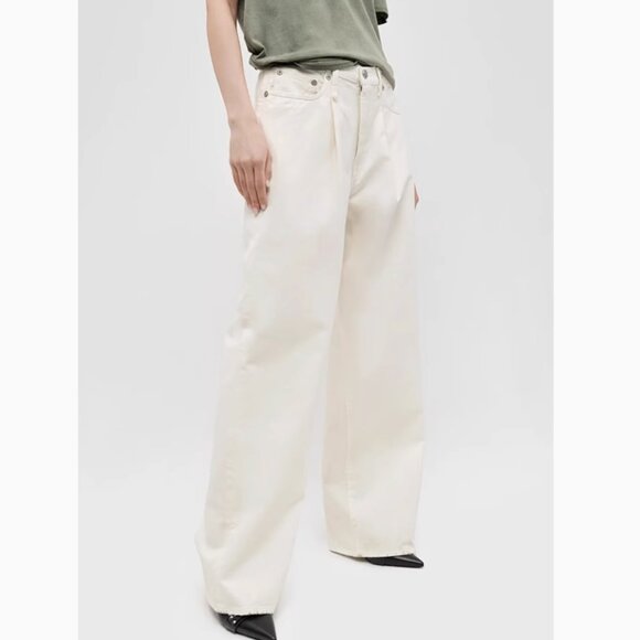 NWT R13 Damon Pleated Wide Leg Jean Sz 24/25/26 White Slubby Twill Cotton Causal - Picture 12 of 14